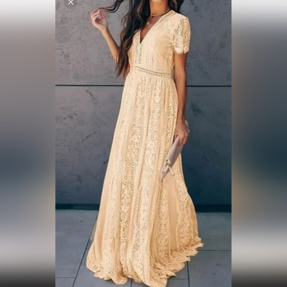 PEACH MAXI LACE FLOWER CHILD MAXI 🍑 BOHEMIAN DRESS NWOT - Picture 10 of 16